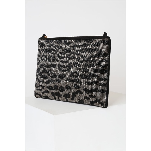 Lulus Black and Silver Leopard Beaded Clutch - Picture 2 of 9